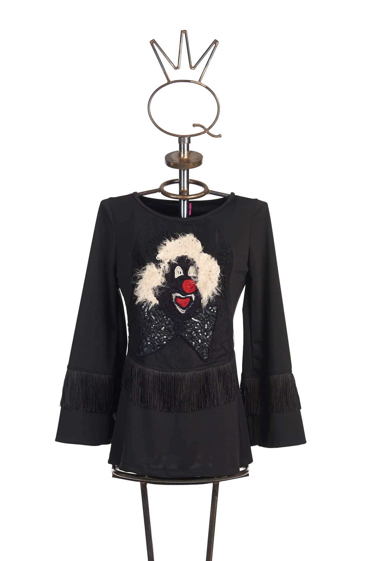 Save The Queen T-shirt con clown ricamato e frange