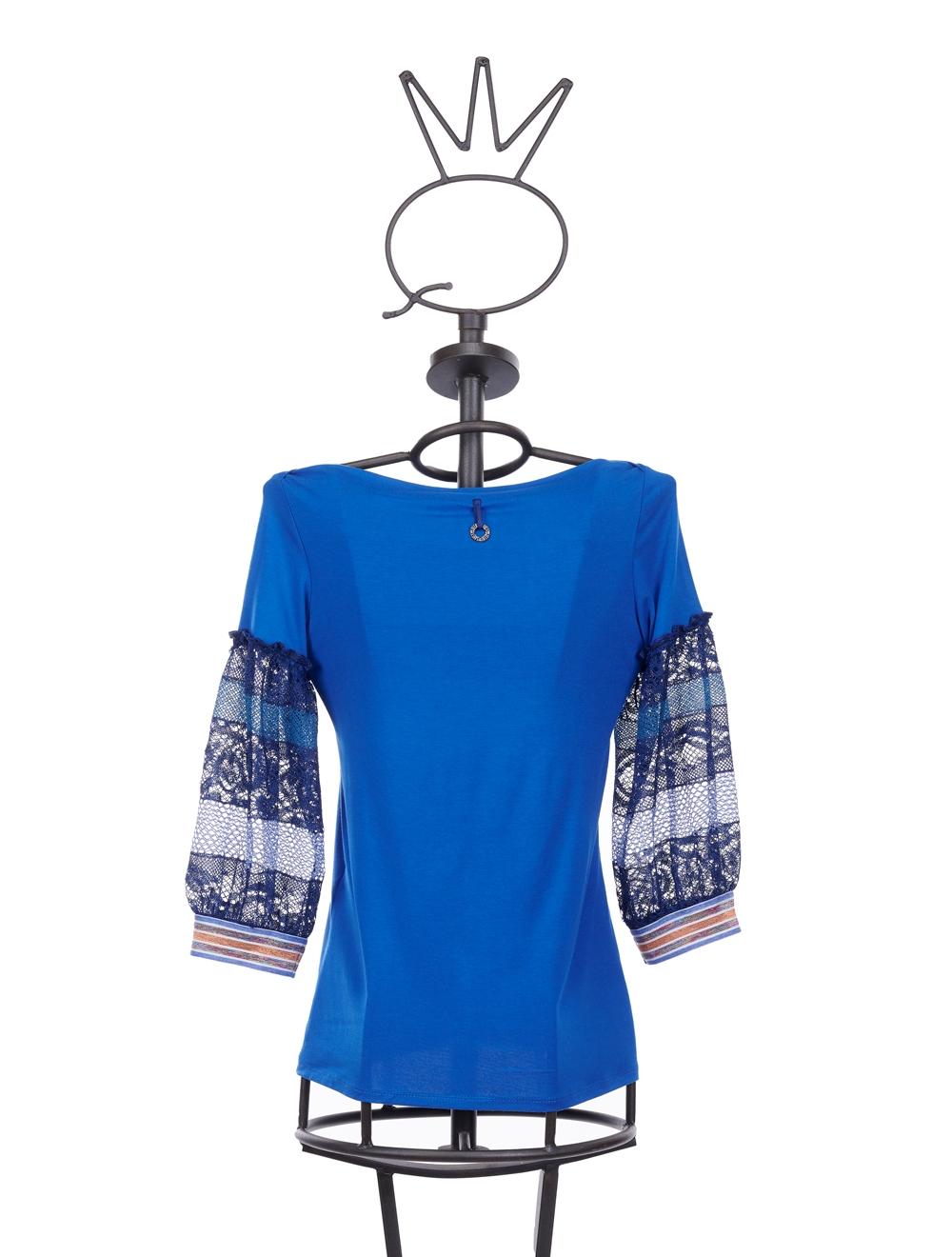 Save The Queen Top Azzurro Con Maniche In Pizzo