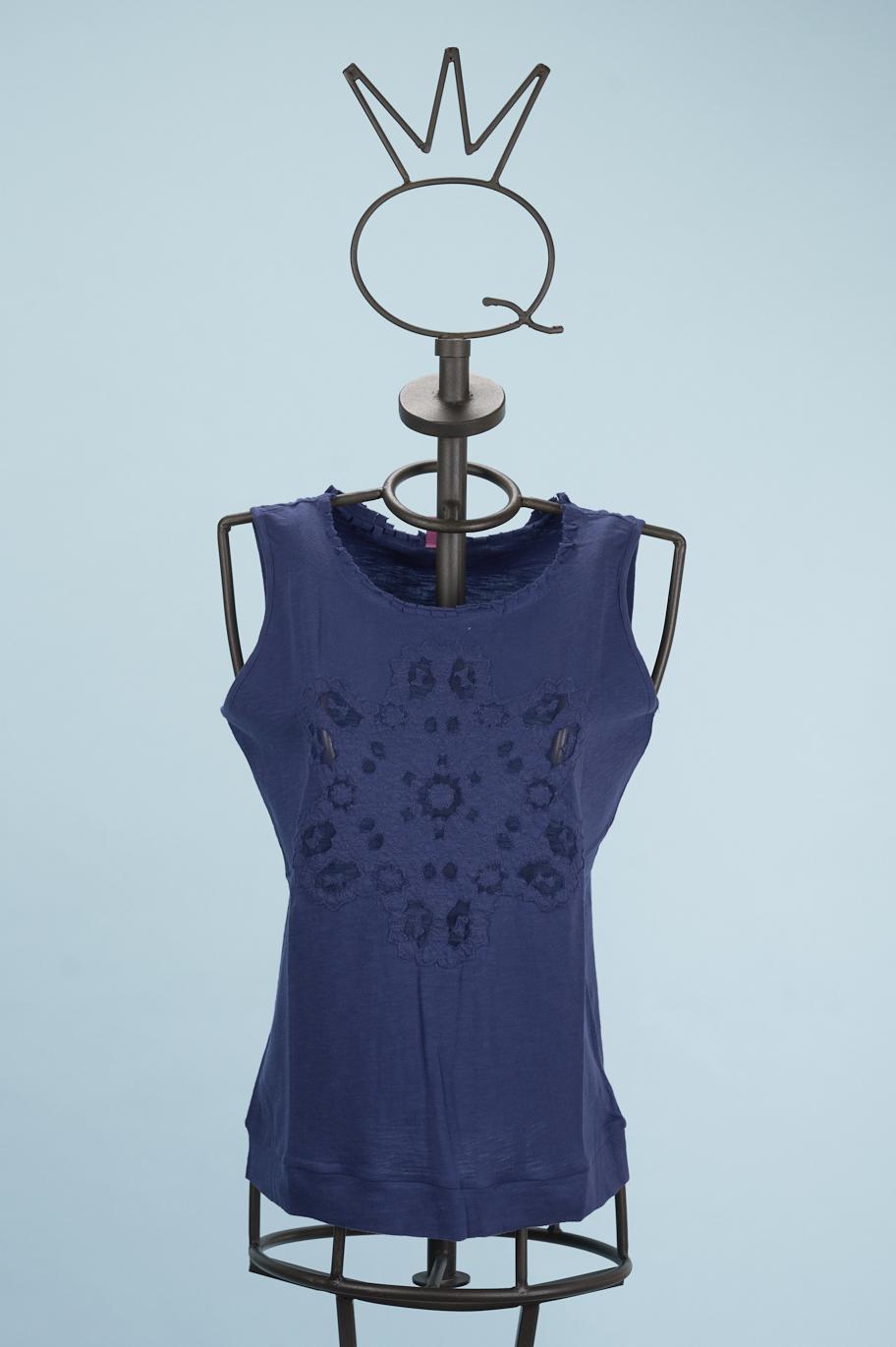 Save The Queen Top blu ricamato