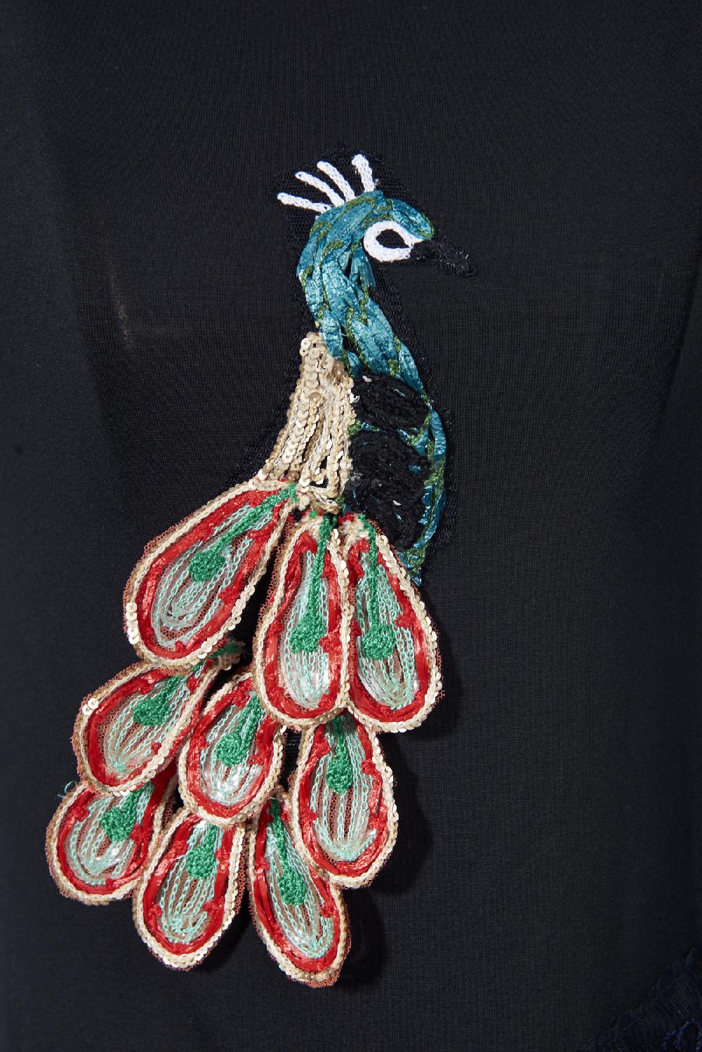 Save The Queen Top Con Ricamo Pavone