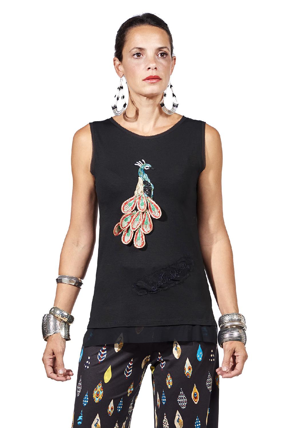 Save The Queen Top Con Ricamo Pavone