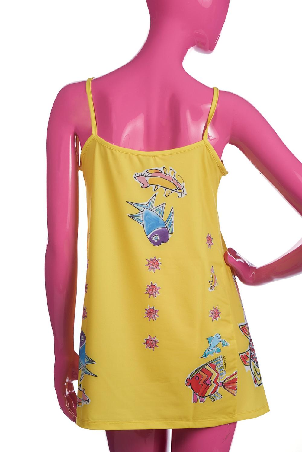 Save The Queen Top Giallo Con Stampa Pesci