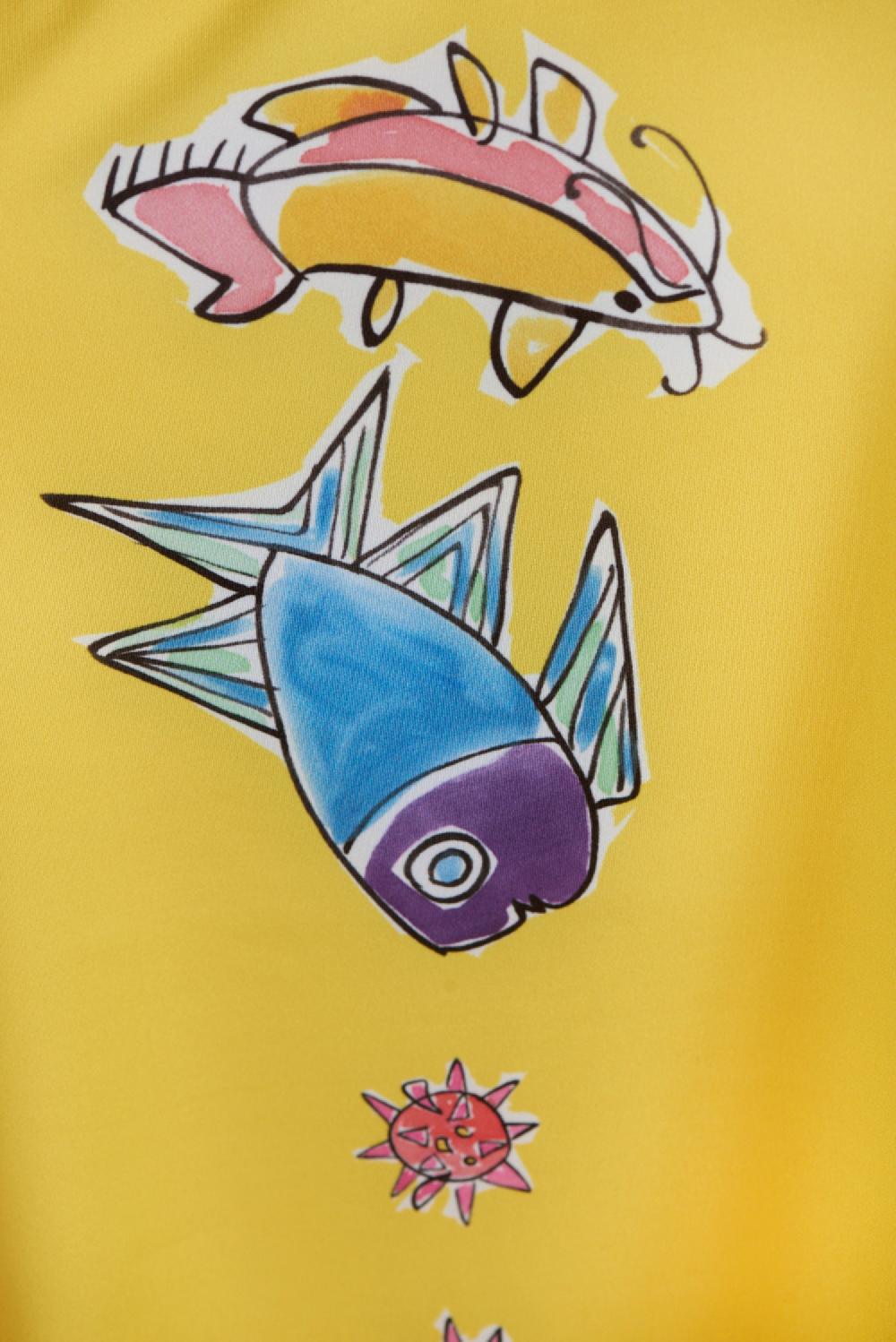 Save The Queen Top Giallo Con Stampa Pesci