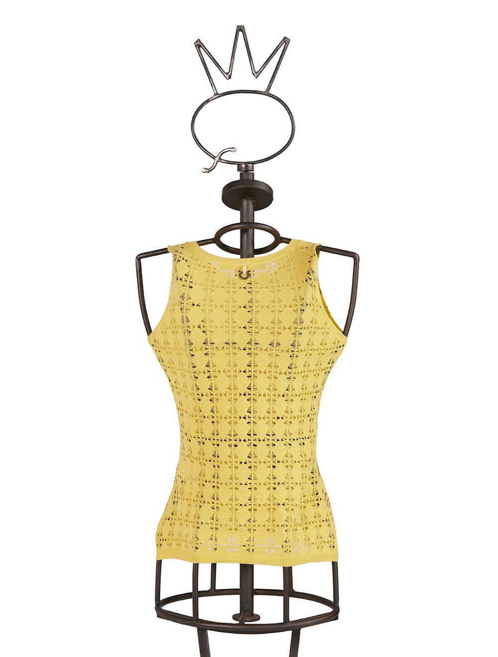 Save The Queen Top In Maglia Giallo Con Stampa
