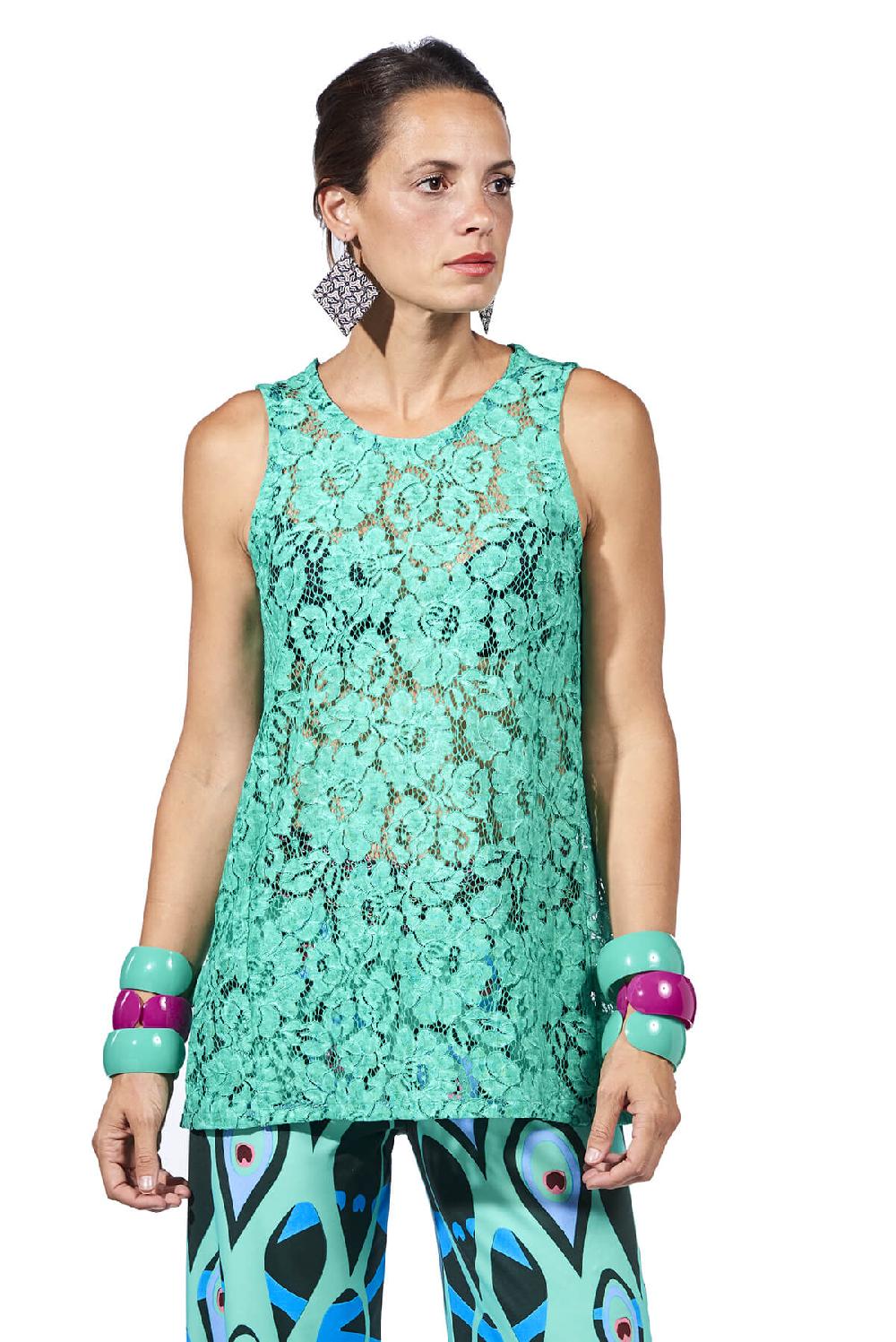 Save The Queen Top In Pizzo Color Verde Smeraldo