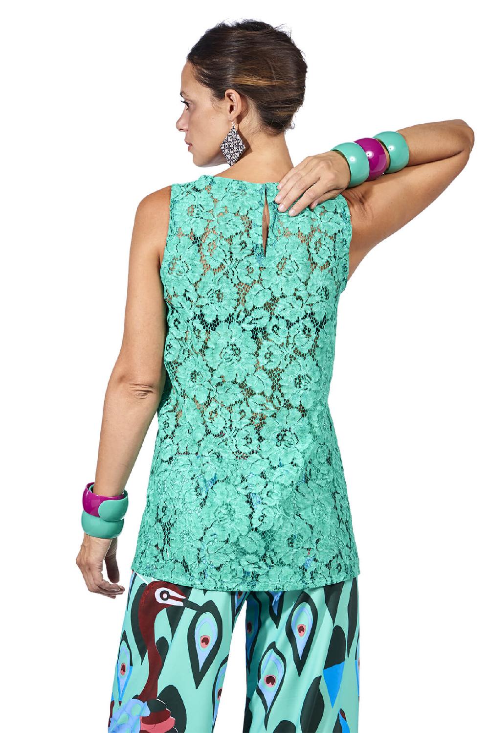 Save The Queen Top In Pizzo Color Verde Smeraldo