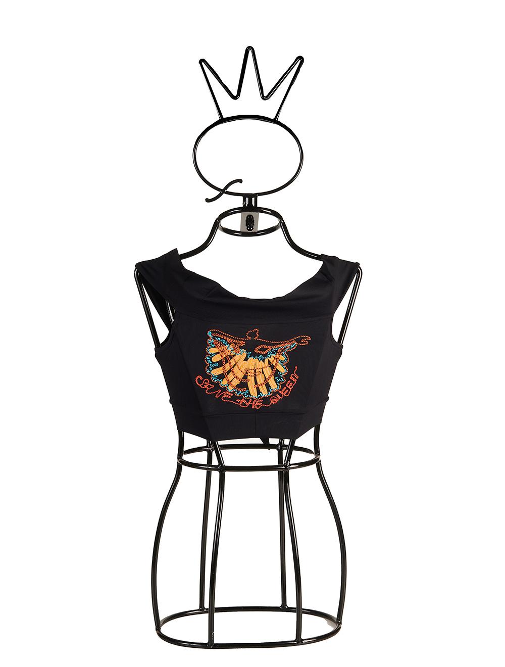 Save The Queen Top Nero Con Ricamo