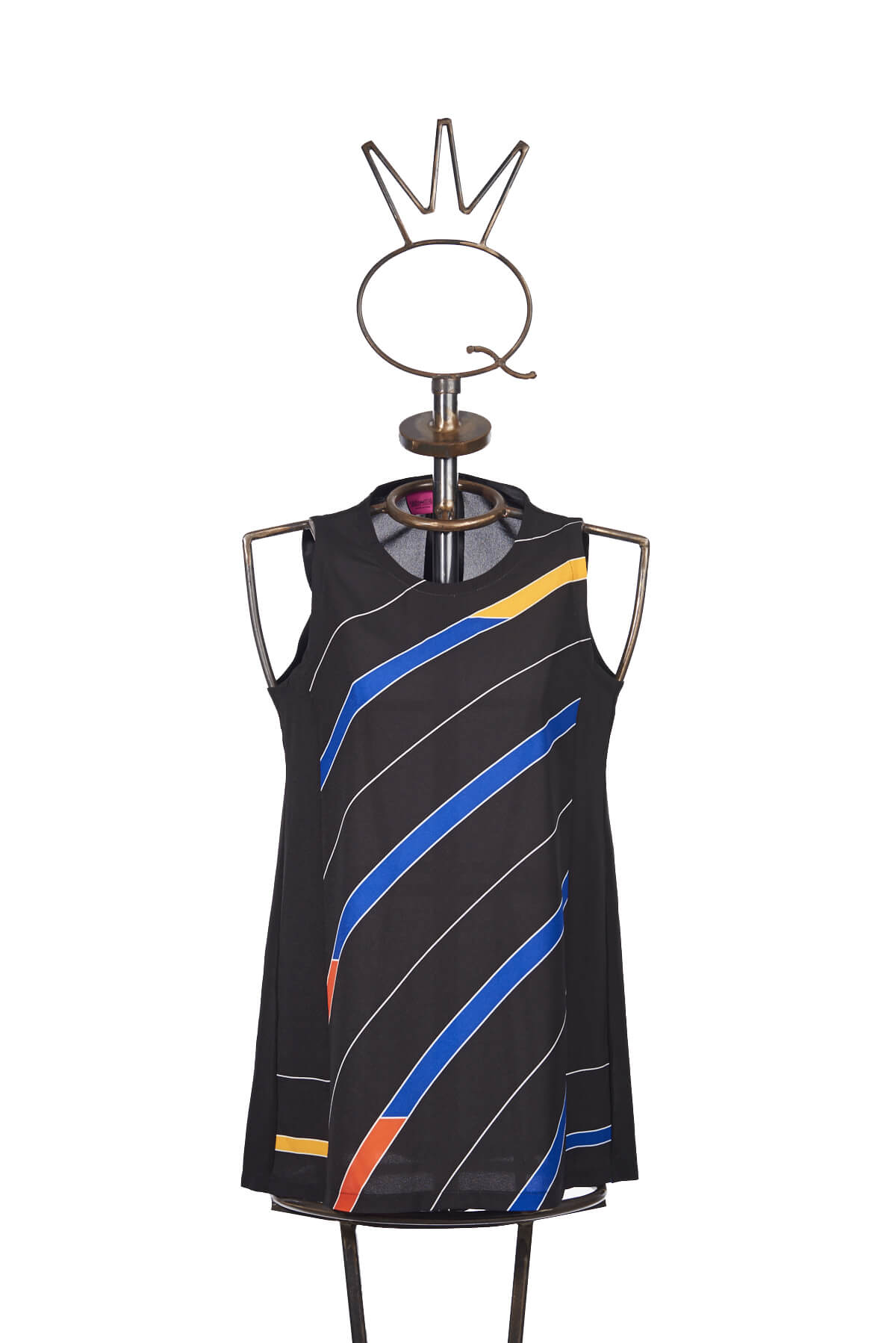 Save The Queen Top Nero Con Righe Colorate