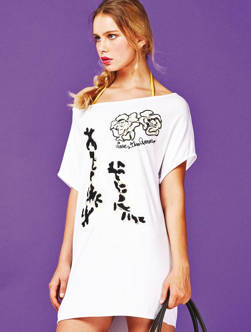 Save The Queen Tunica Bianca Con Ricami Tessili