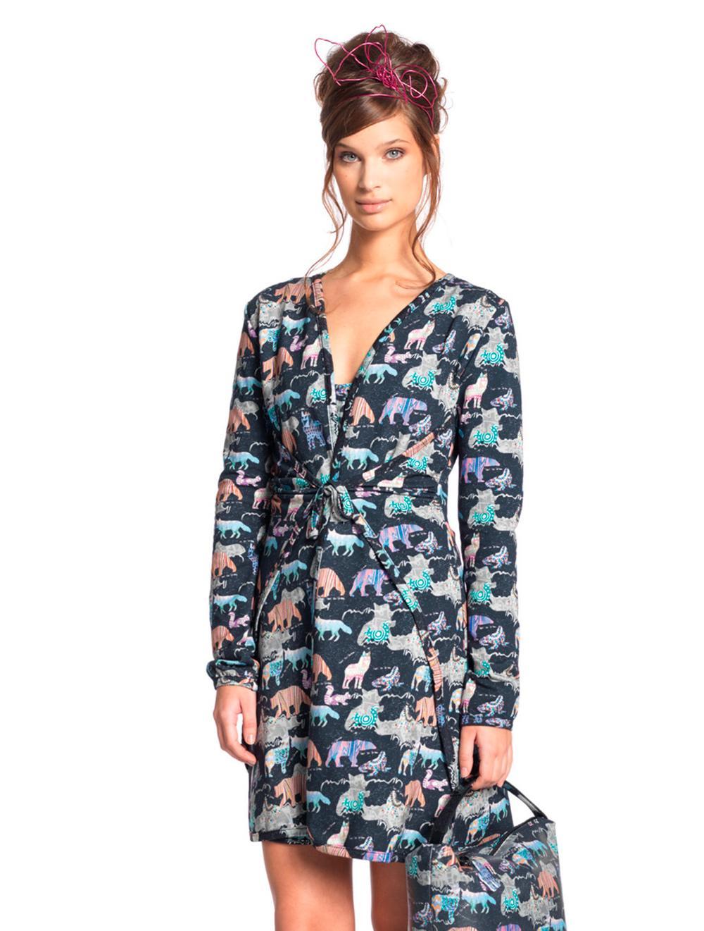 Save The Queen Vestaglia nera in cotone stampato