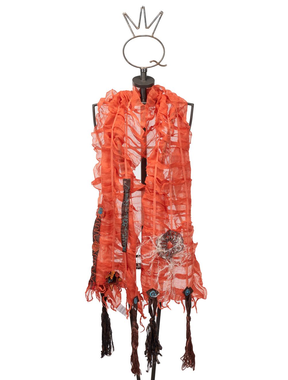 Save The Queen Sciarpa arancione in garza di cotone con applicazioni e ricami