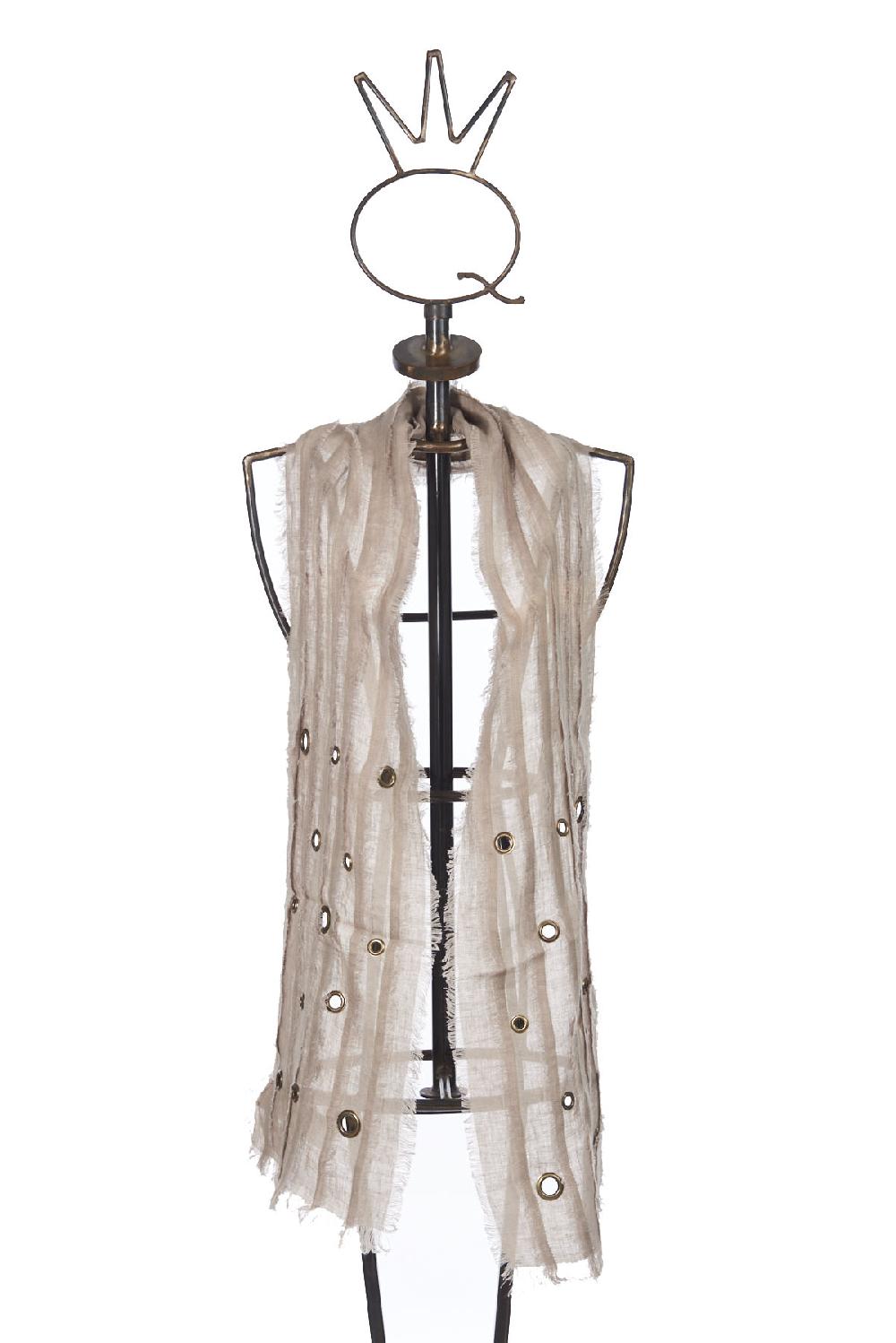 Save The Queen Sciarpa in lino beige con dettagli in metallo