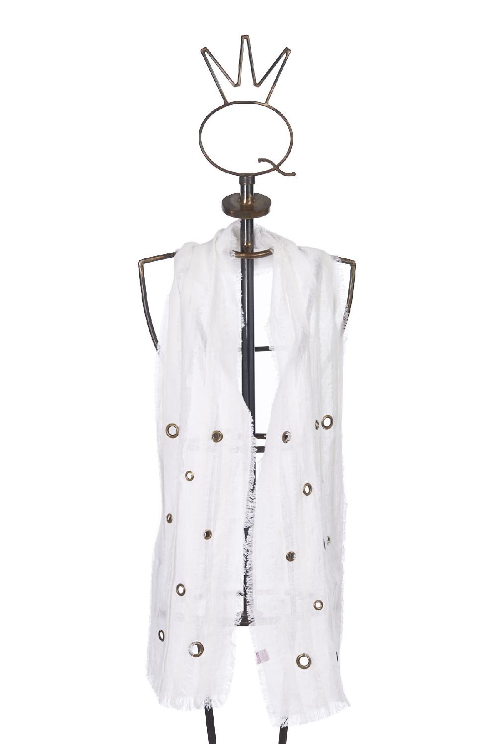 Save The Queen Sciarpa In Lino Bianco Con Dettagli In Metallo