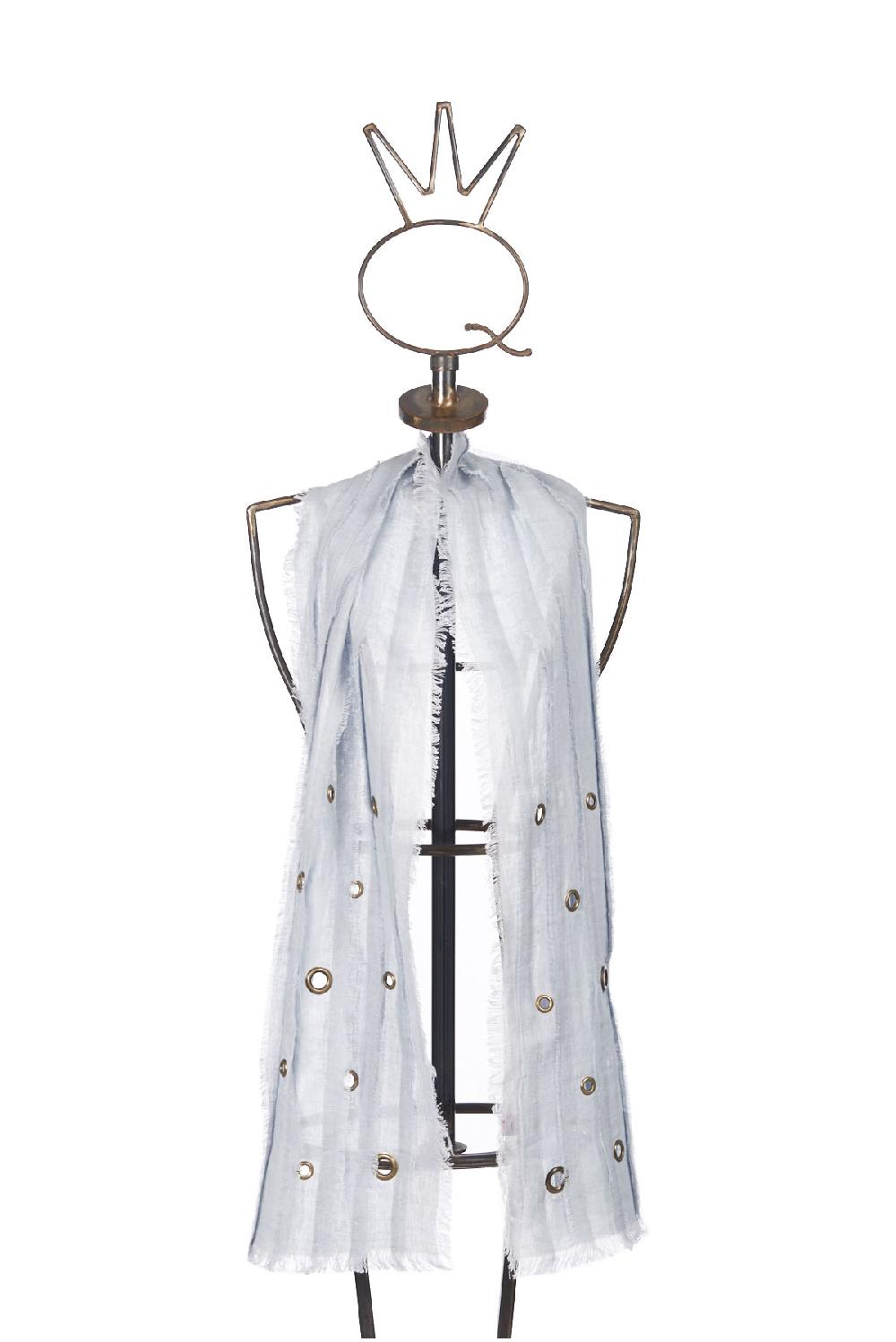 Save The Queen Sciarpa In Lino Grigio Chiaro Con Dettagli In Metallo