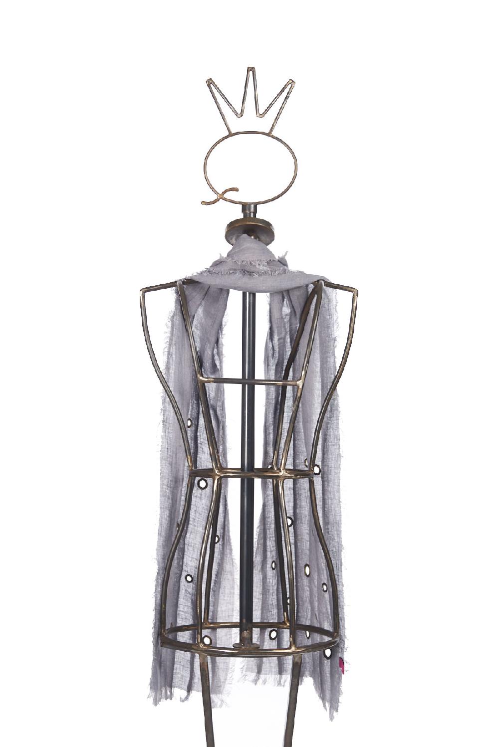 Save The Queen Sciarpa In Lino Grigio Con Dettagli In Metallo