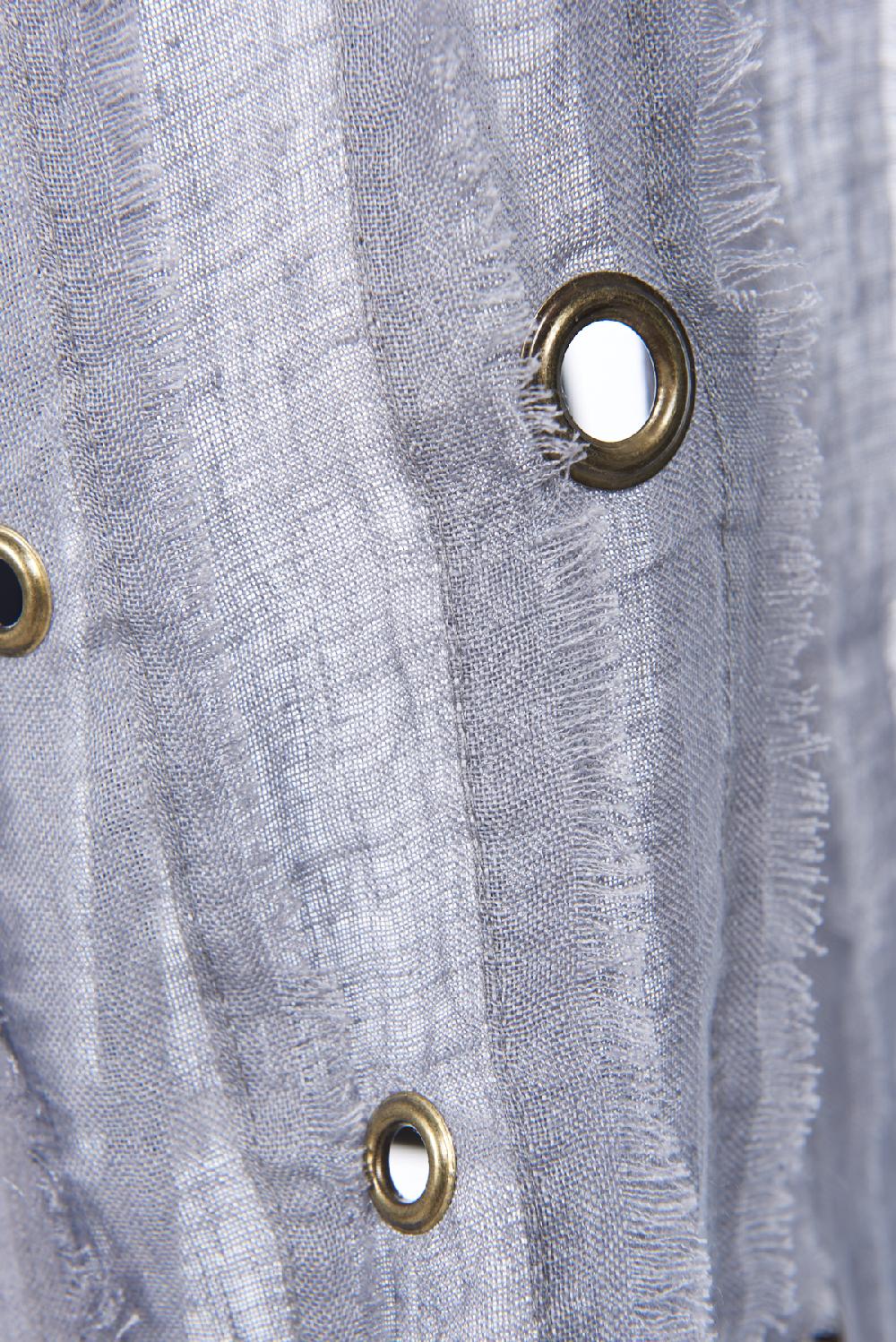 Save The Queen Sciarpa In Lino Grigio Con Dettagli In Metallo