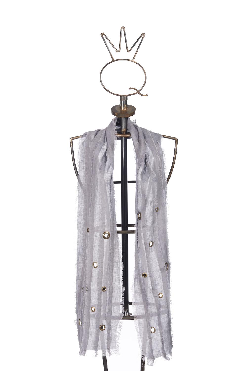 Save The Queen Sciarpa in lino grigio con dettagli in metallo