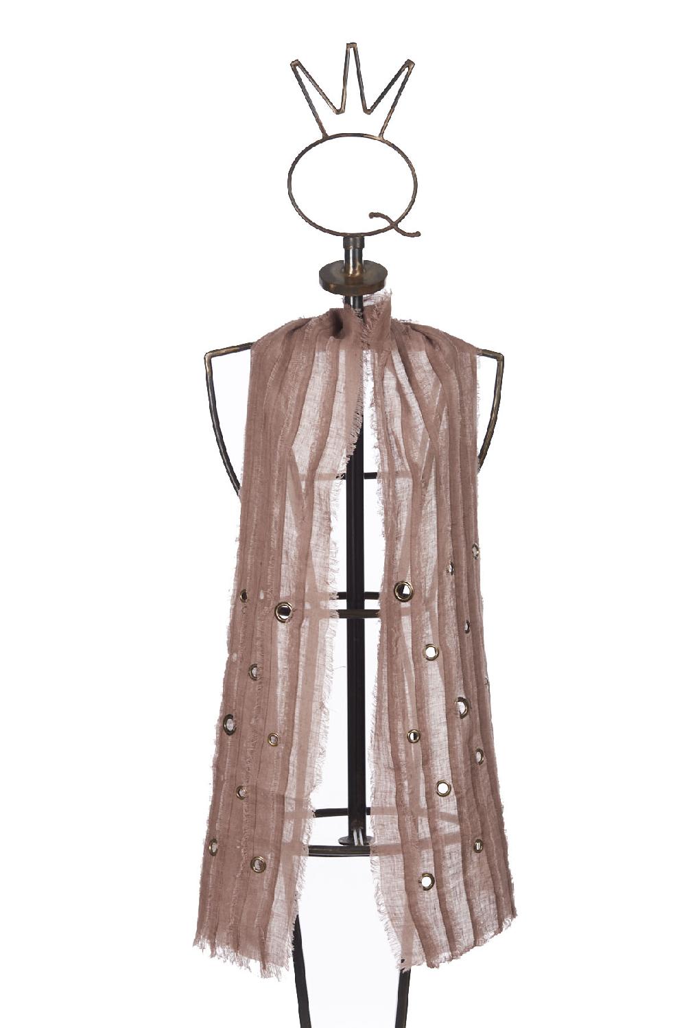 Save The Queen Sciarpa In Lino Marrone Con Dettagli In Metallo