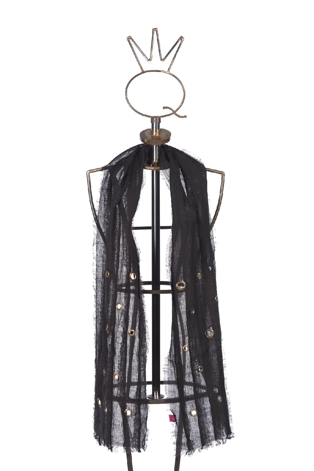 Save The Queen Sciarpa In Lino Nero Con Dettagli In Metallo