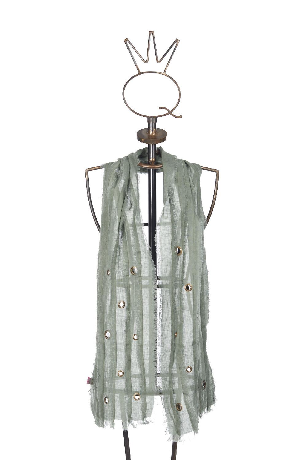 Save The Queen Sciarpa in lino verde con dettagli in metallo