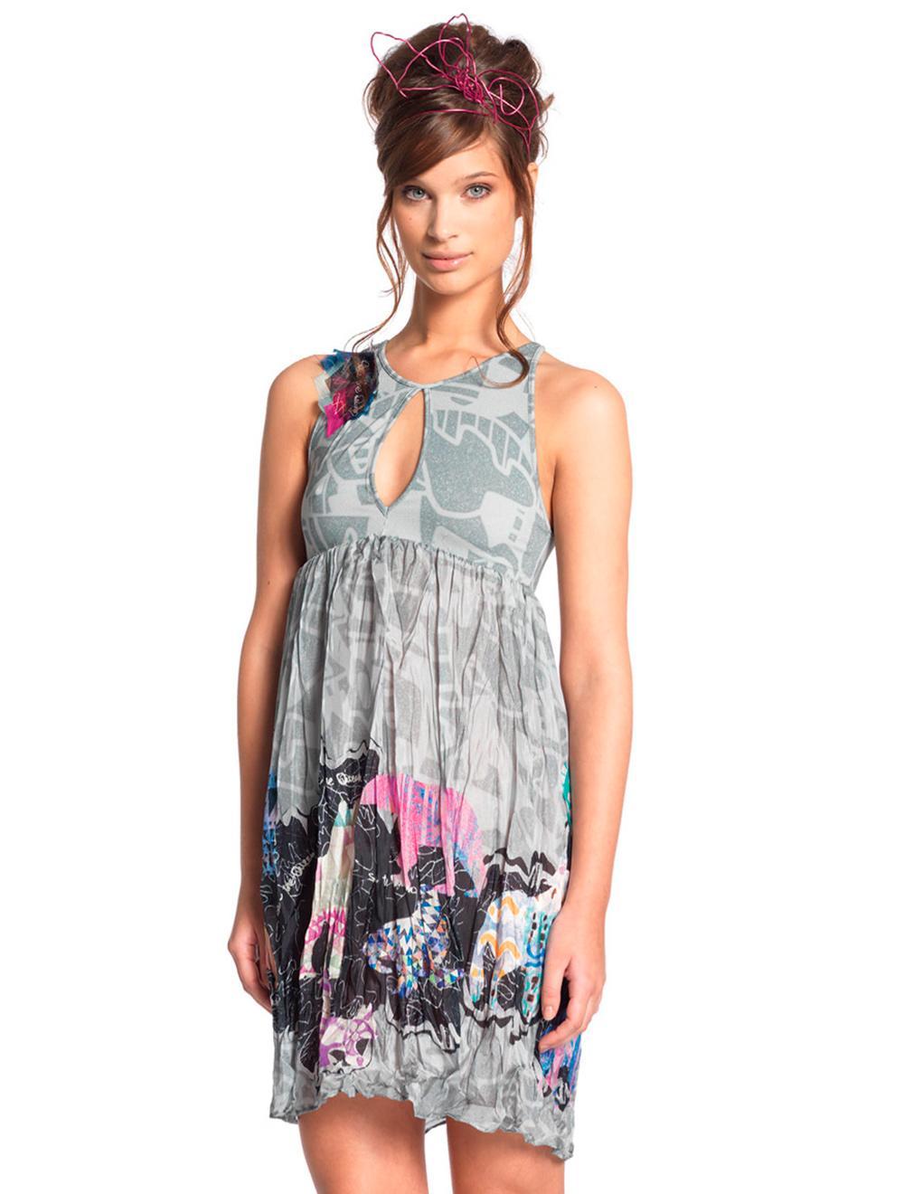 Save The Queen Set Camicia Da Notte + Vestaglia In Seta Grigia Con Stampa E Applicazione