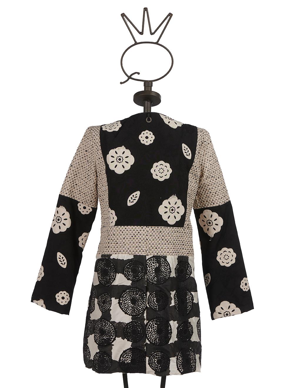 Save The Queen Spolverino 7/8 Ecrù E Nero In Tessuti Stampati Operati E Ricamati