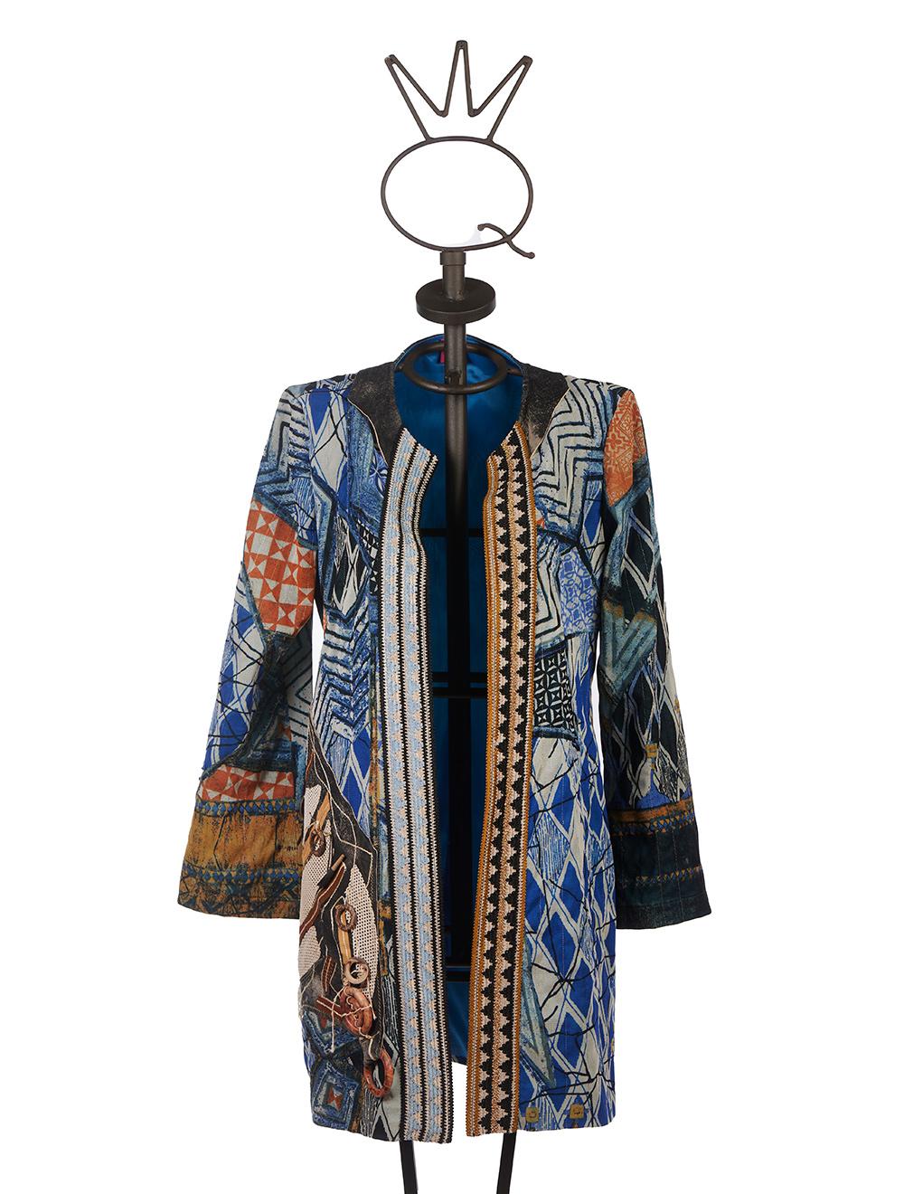 Save The Queen Spolverino 7/8 In Tessuto Stampato E Dettagli In Pelle