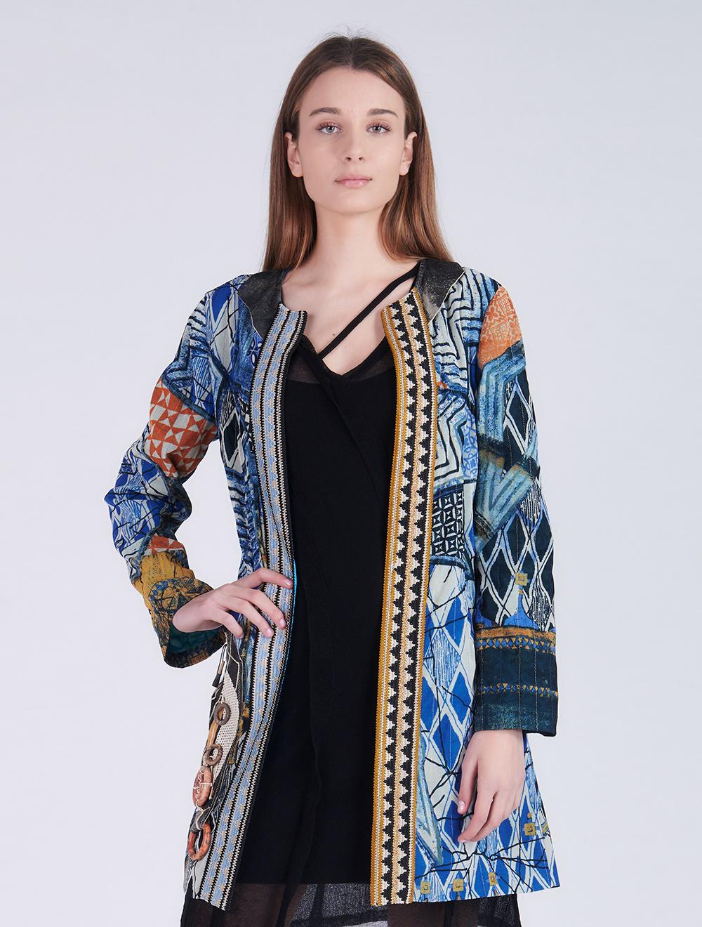 Save The Queen Spolverino 7/8 in tessuto stampato e dettagli in pelle