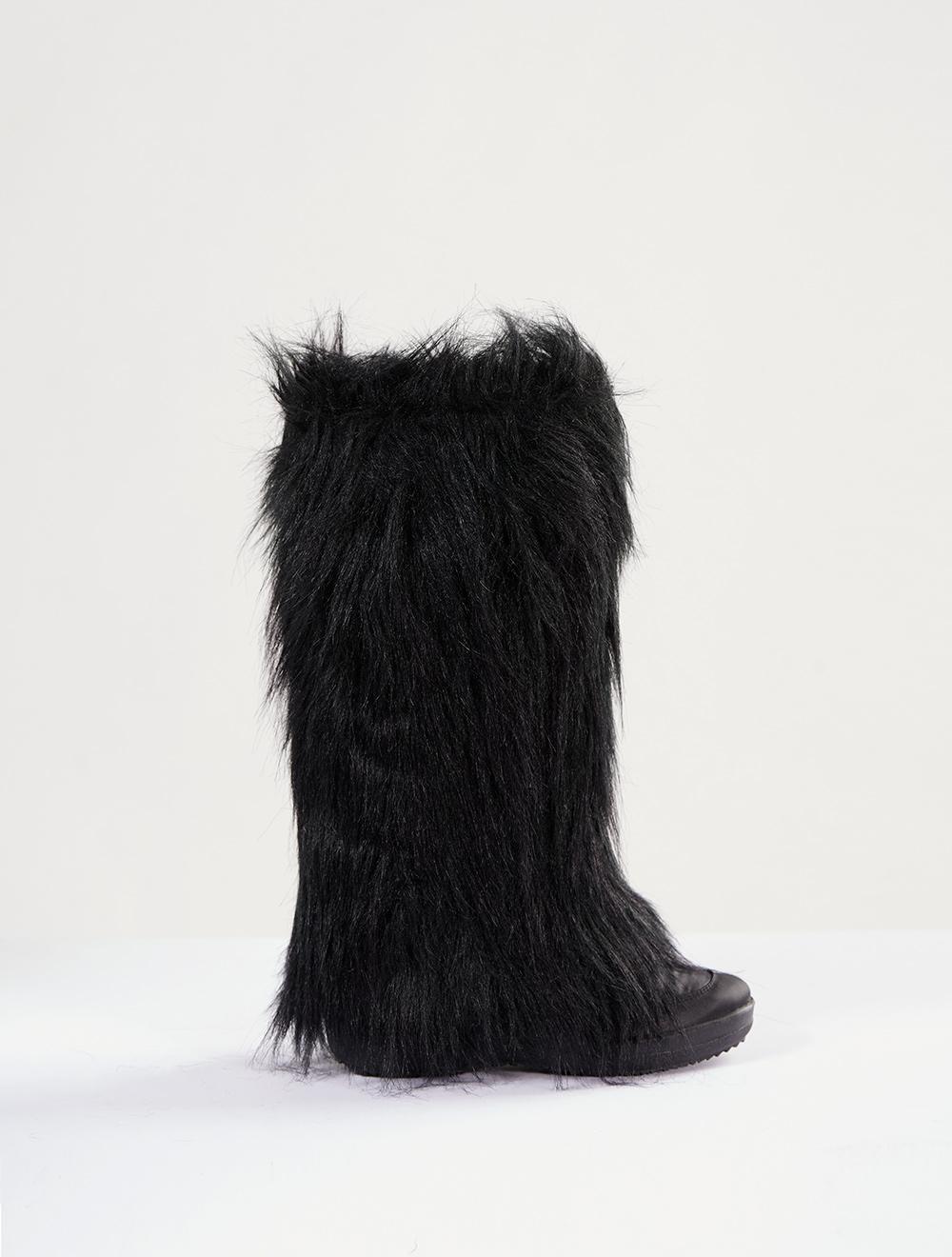 Save The Queen Stivali Neri Imbottiti Con Decorazione In Ecopelliccia