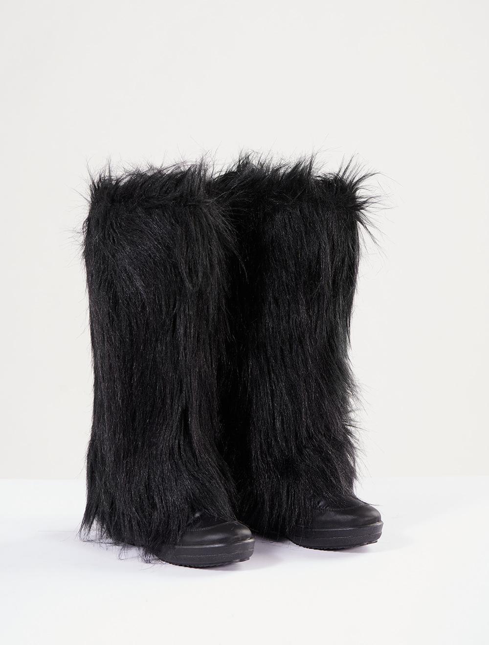 Save The Queen Stivali neri imbottiti con decorazione in ecopelliccia