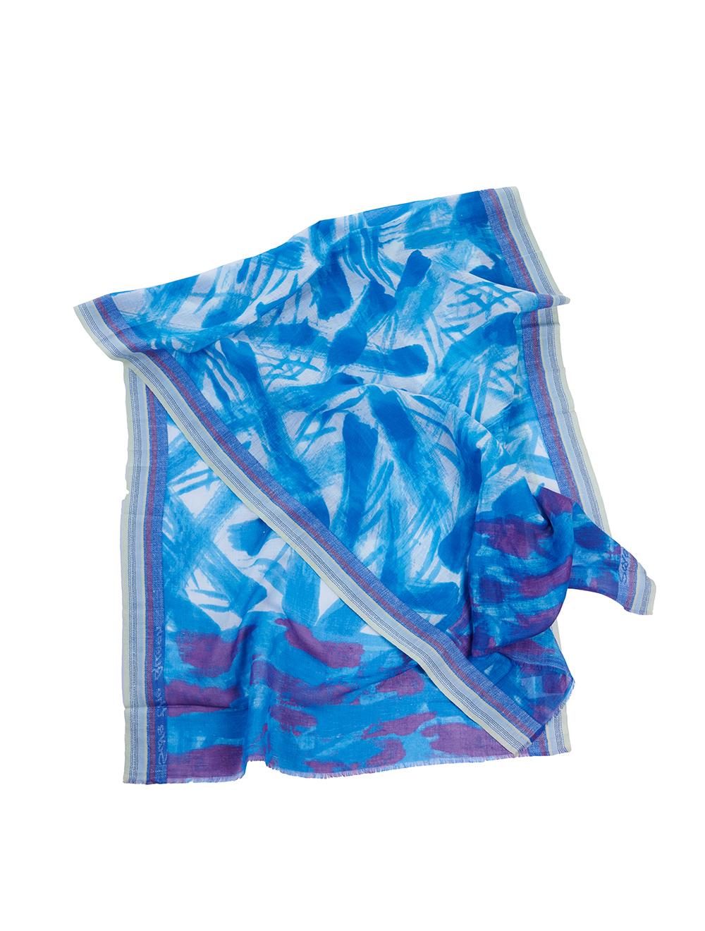 Save The Queen Stola Azzurra Stampata In Lino E Modal