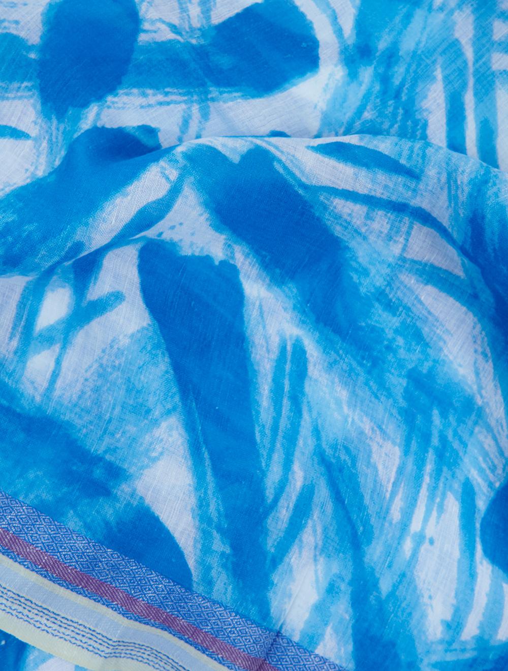 Save The Queen Stola Azzurra Stampata In Lino E Modal