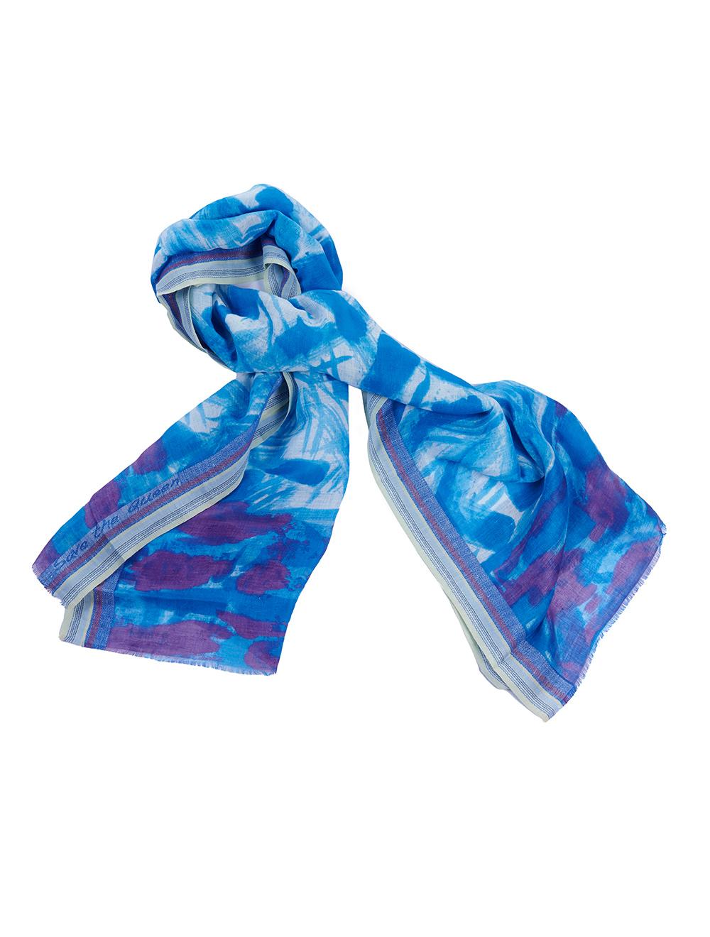 Save The Queen Stola Azzurra Stampata In Lino E Modal