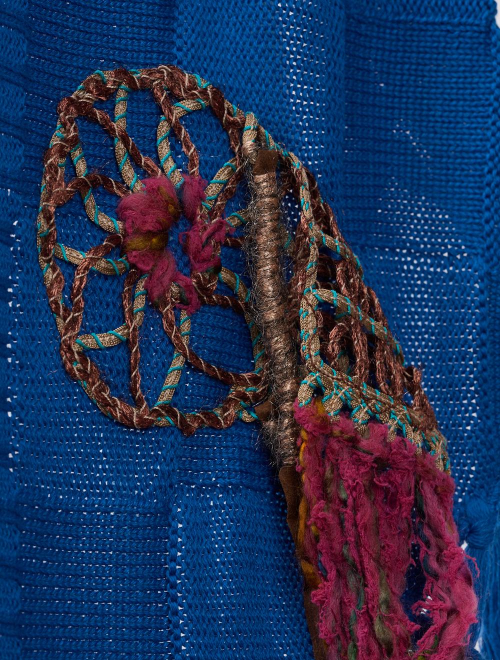 Save The Queen Stola Blu In Maglia Di Lana Con Ricami