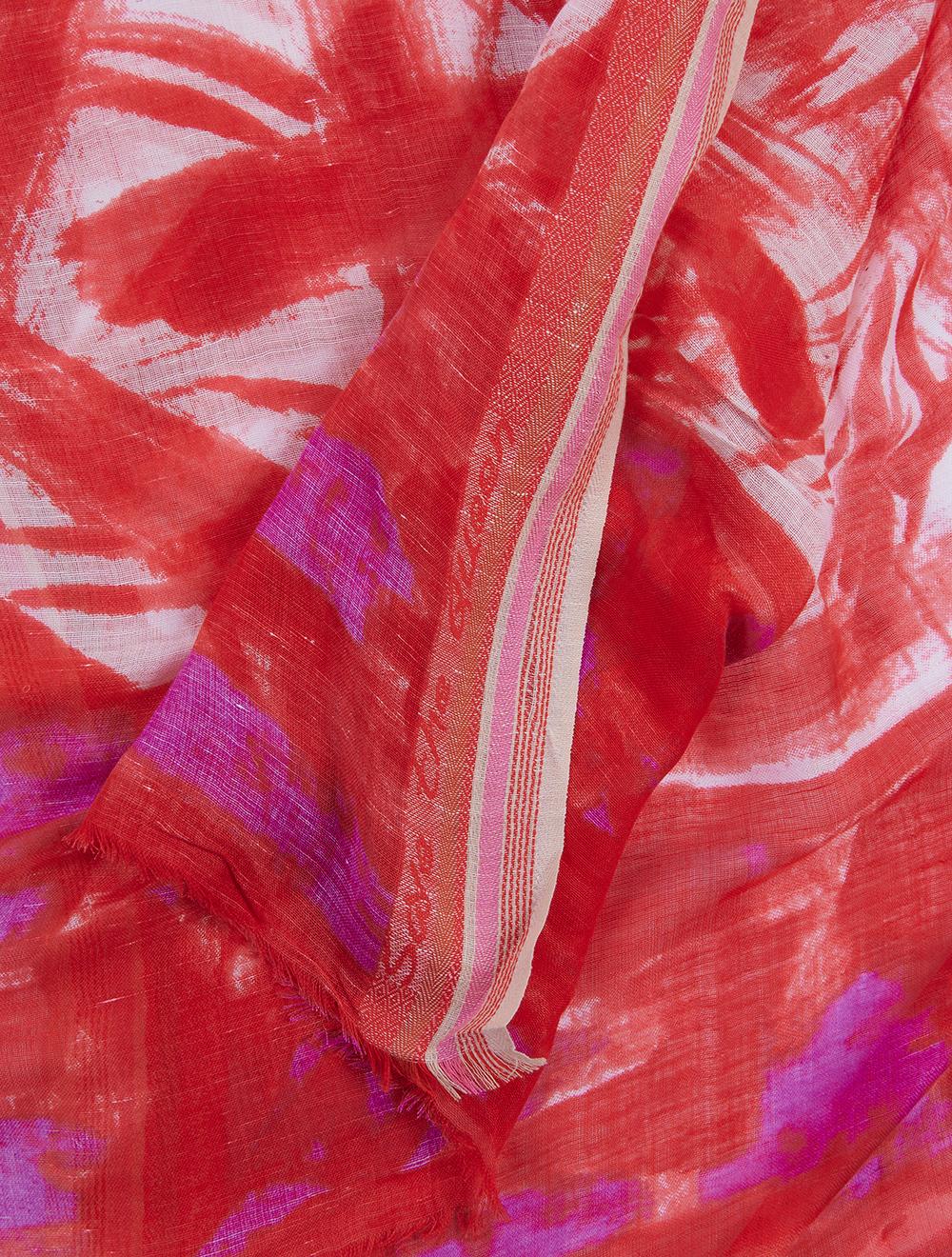 Save The Queen Stola Con Stampa Rossa E Viola In Lino E Modal