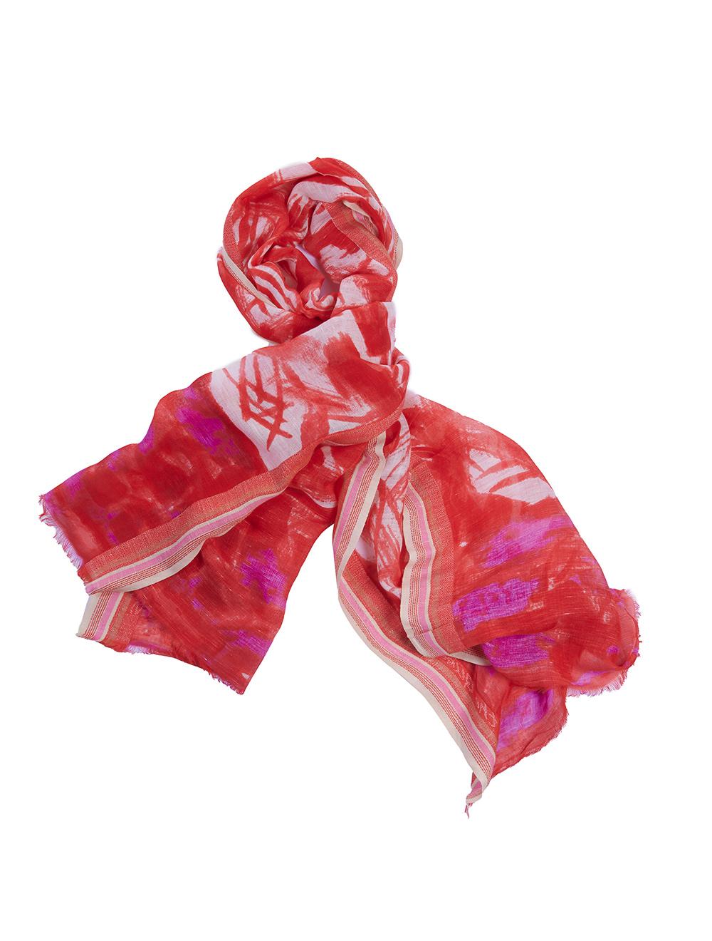 Save The Queen Stola con stampa rossa e viola in lino e modal