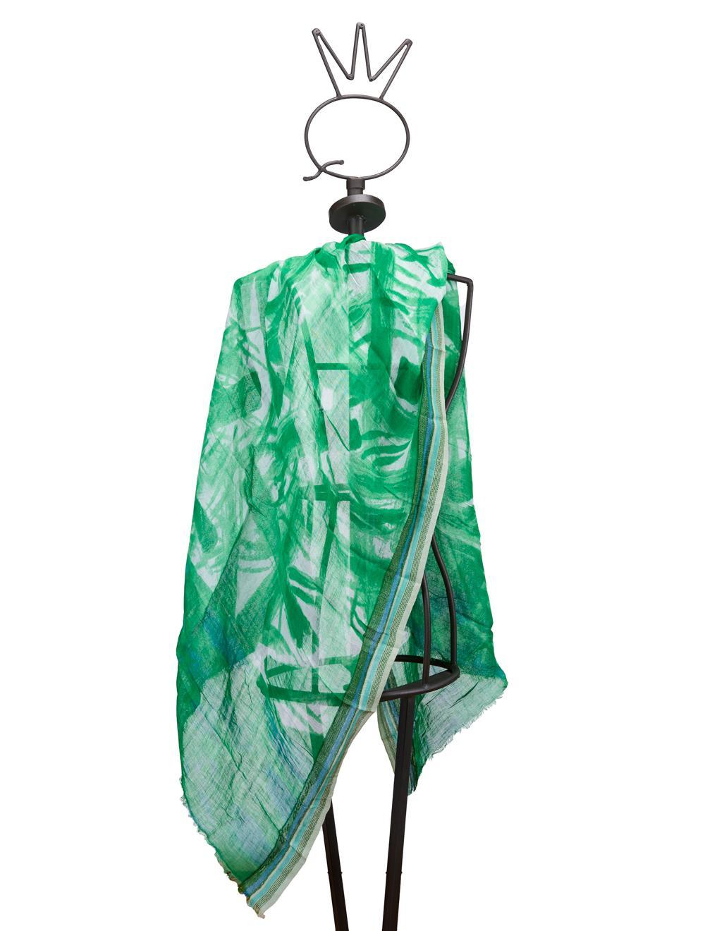 Save The Queen Stola Con Stampa Verde In Lino E Modal