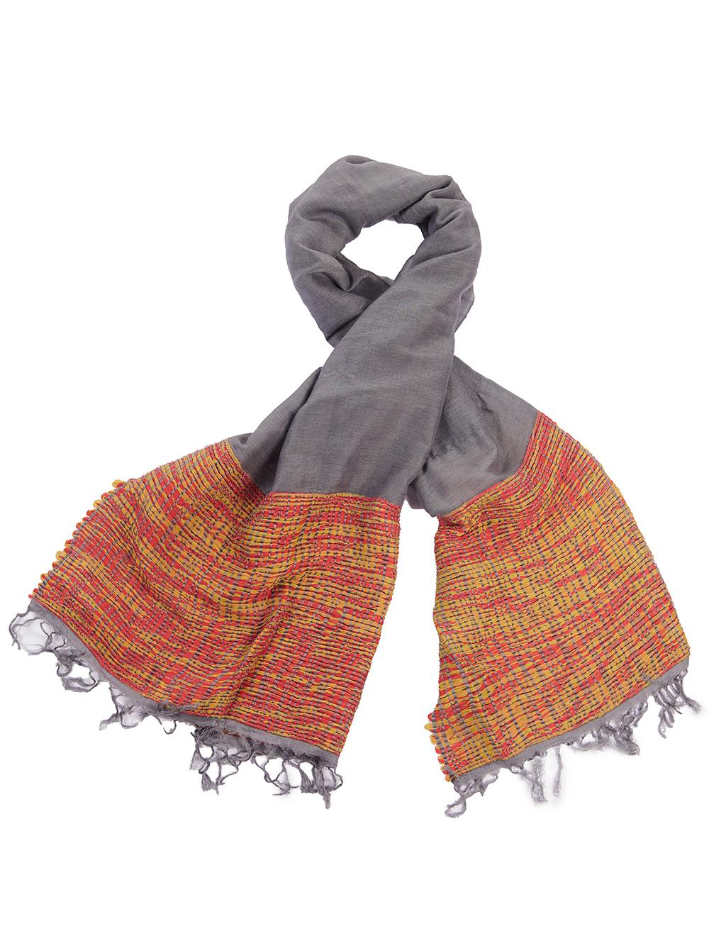 Save The Queen Stola Grigia In Seta E Viscosa Con Inserti In Tessuto Operato