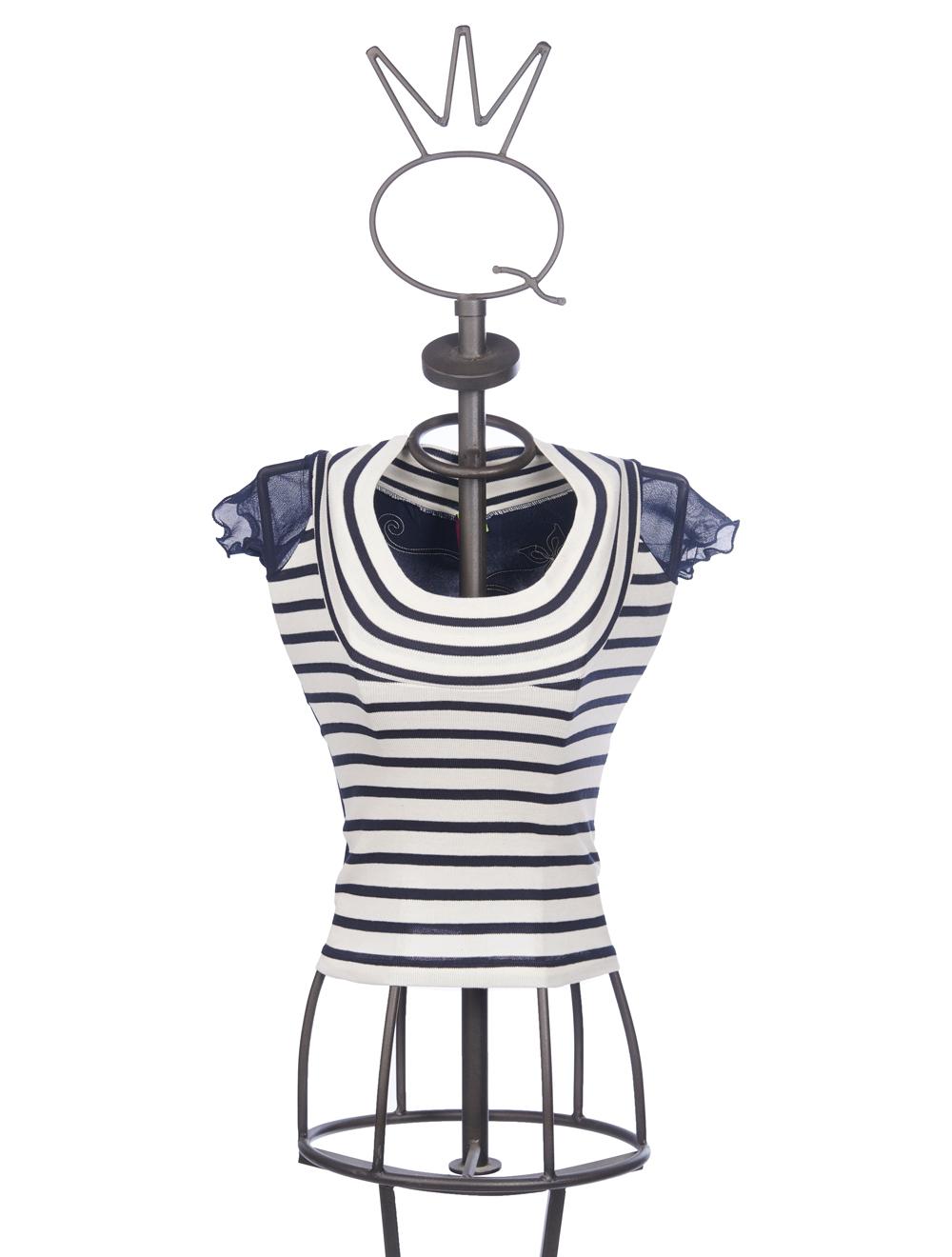 Save The Queen T-shirt a righe bianca e blu con ricamo