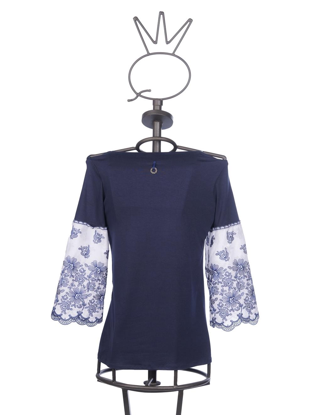 Save The Queen T-shirt Blu Notte Con Maniche Ricamate