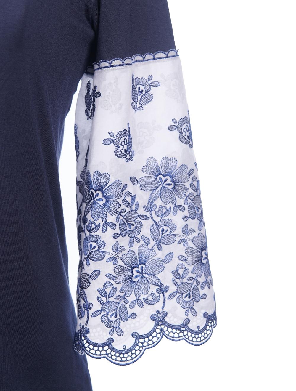 Save The Queen T-shirt Blu Notte Con Maniche Ricamate