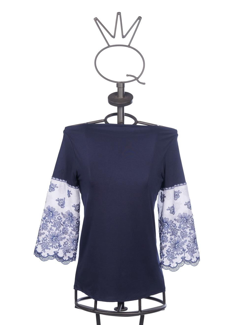 Save The Queen T-shirt Blu Notte Con Maniche Ricamate