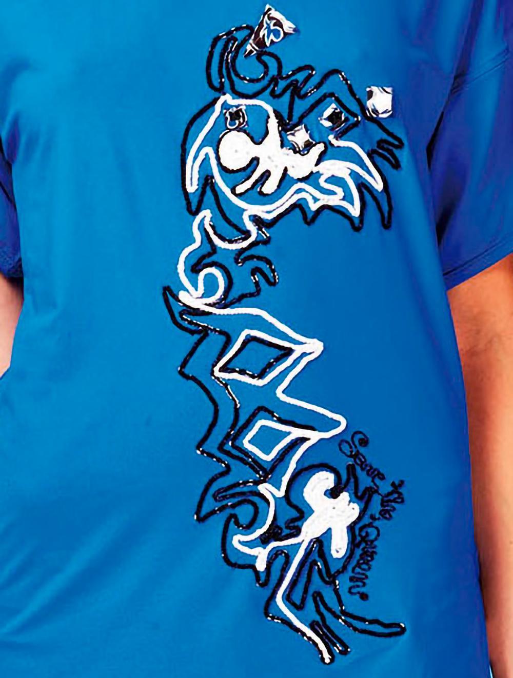 Save The Queen T-shirt Bluette Con Ricamo E Applicazioni