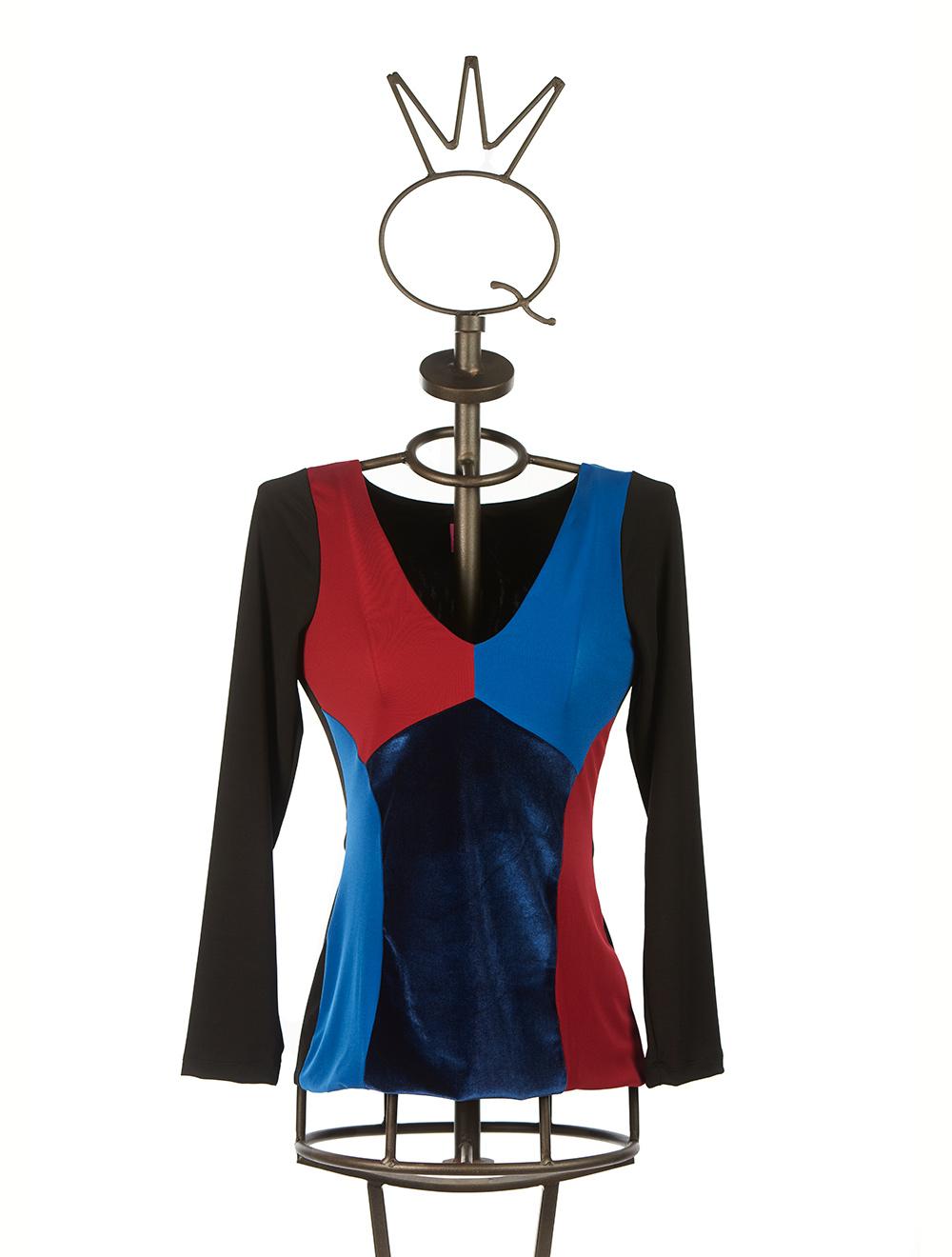 Save The Queen t-shirt con intarsi di jersey e velluto blu