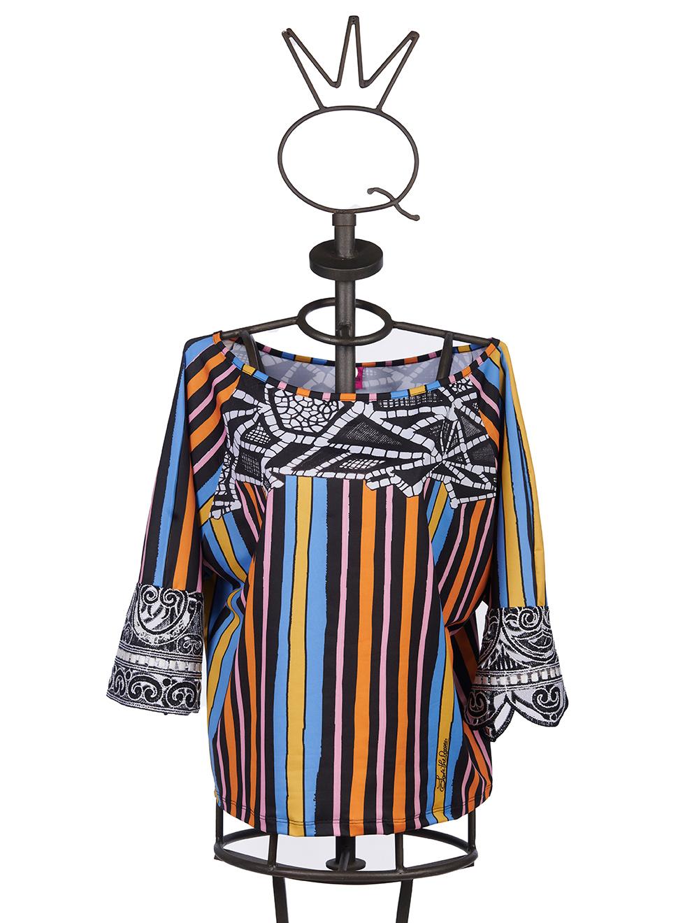 Save The Queen T-shirt con stampa astratta e geometrica e dettagli in pizzo