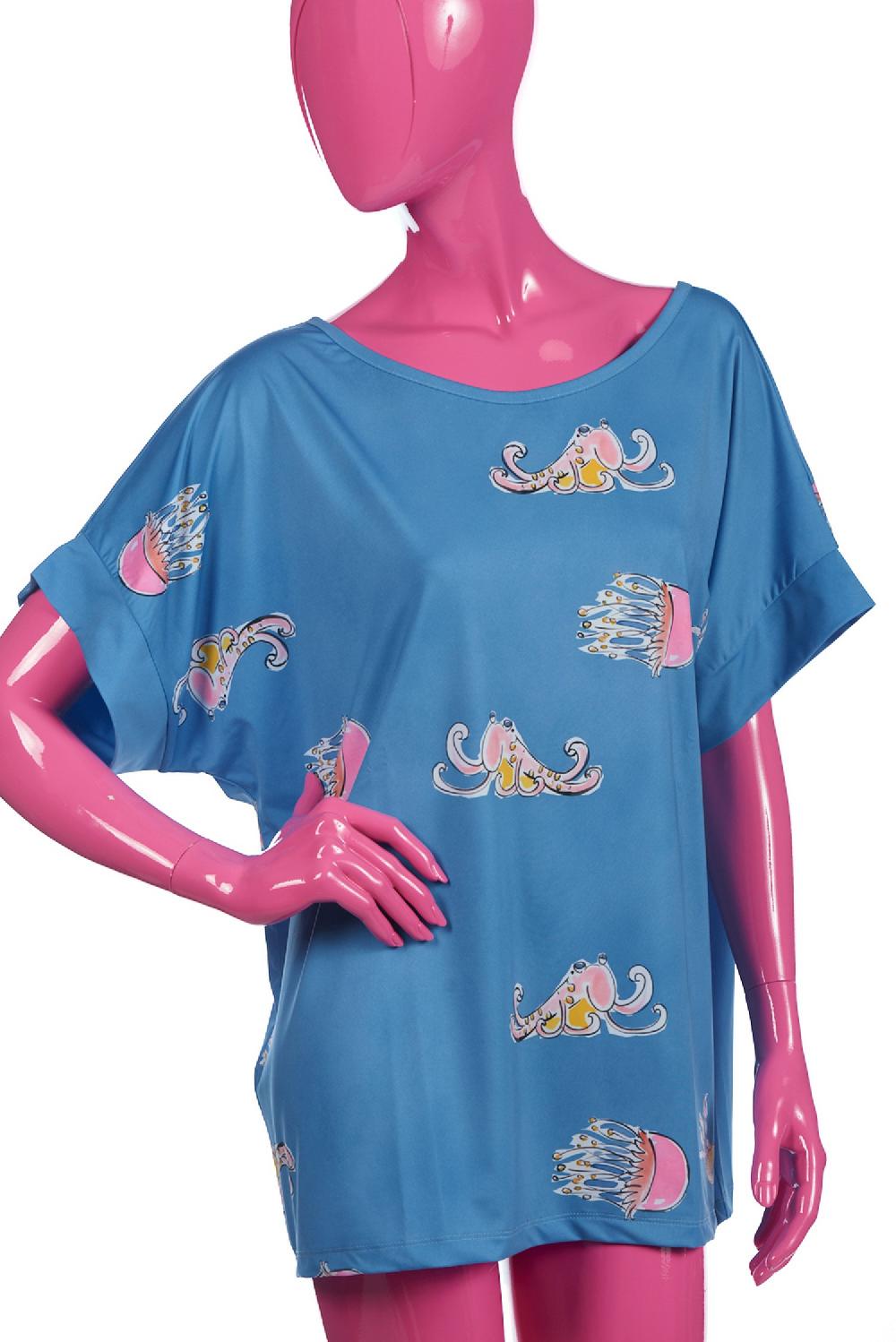 Save The Queen T-shirt con stampa di polpi e meduse