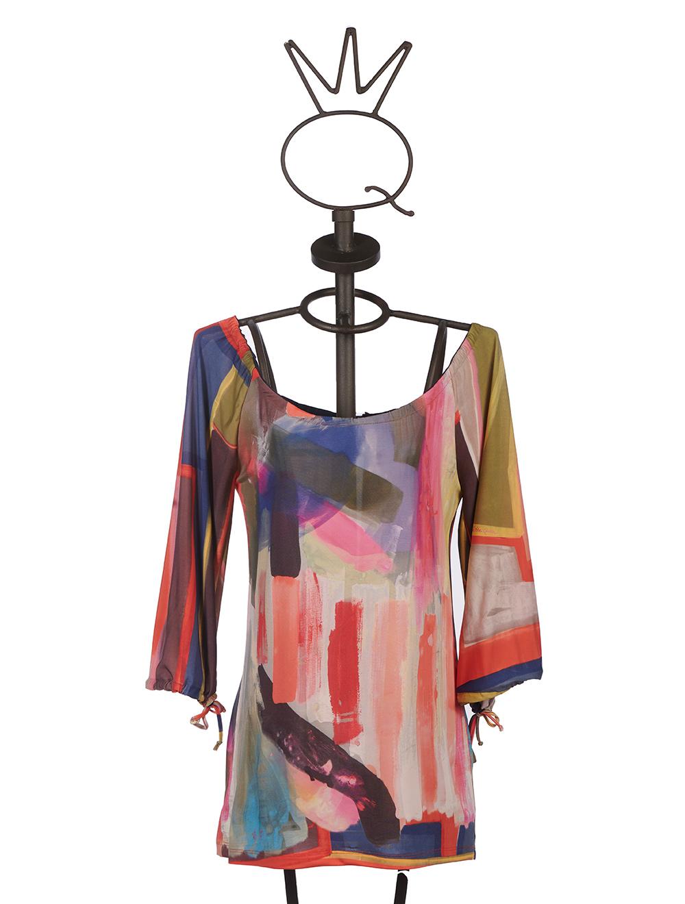 Save The Queen T-shirt in jersey di viscosa con stampa astratta