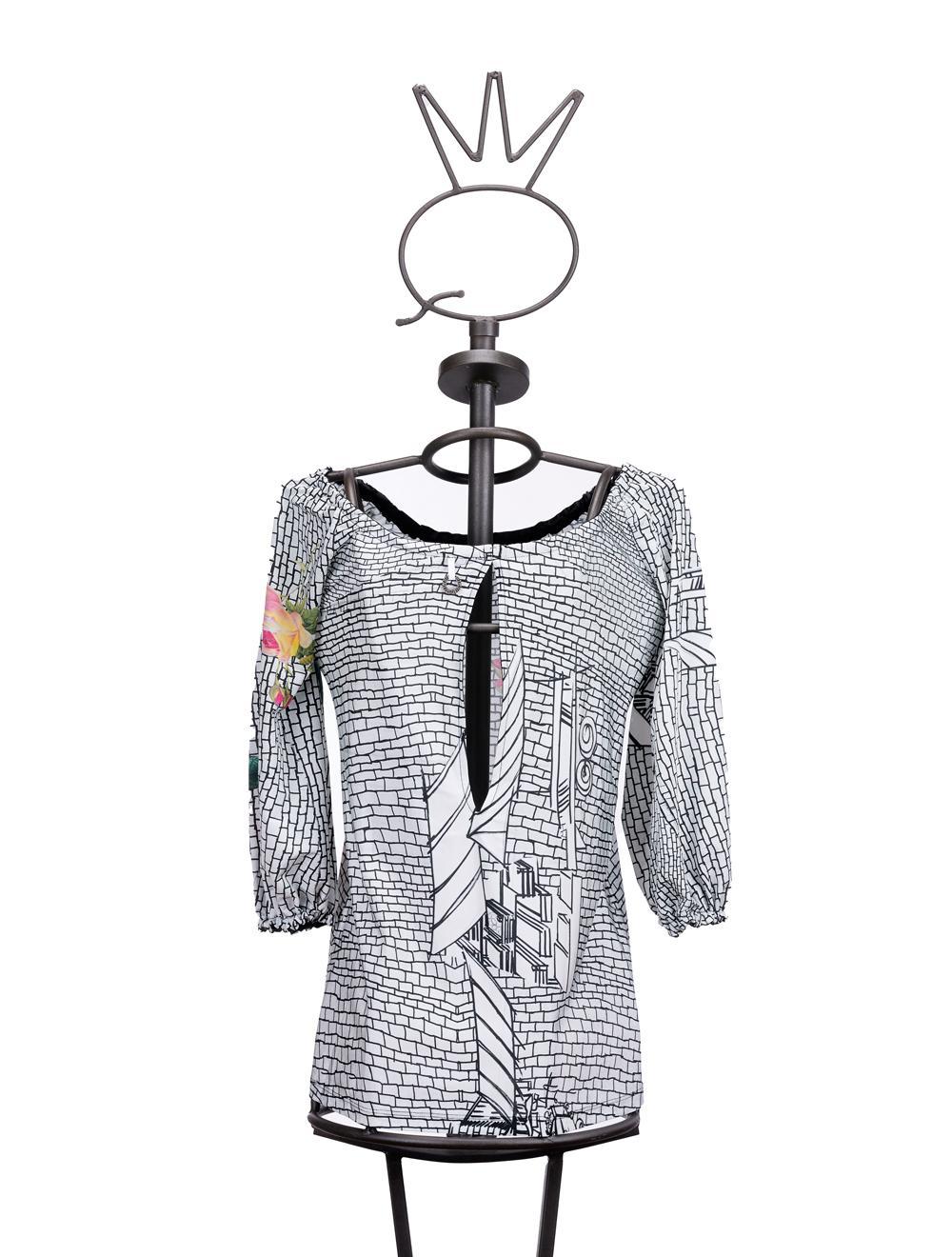 Save The Queen T-shirt In Jersey Di Viscosa Con Stampa Geometrica E Floreale