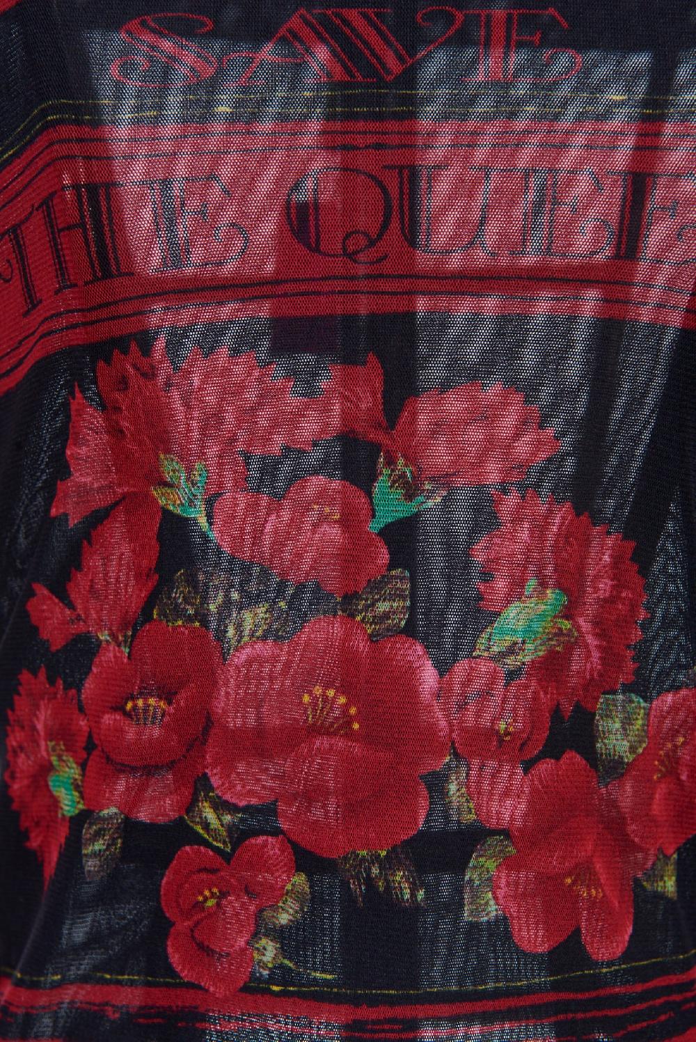 Save The Queen T-shirt In Tulle Elasticizzato Con Stampa Floreale