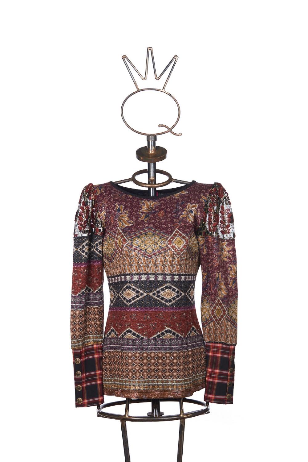 Save The Queen t-shirt lurex a fantasia con dettagli in pizzo e tartan